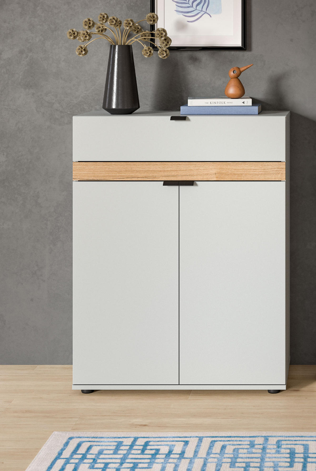 SCHUHSCHRANK grau, Evoke Eiche 75 x 98 cm, Flur Kommode mit Soft-Close - Eichefarben/Schwarz, Holzwerkstoff/Kunststoff (75/98/37cm) - Inn.Furn