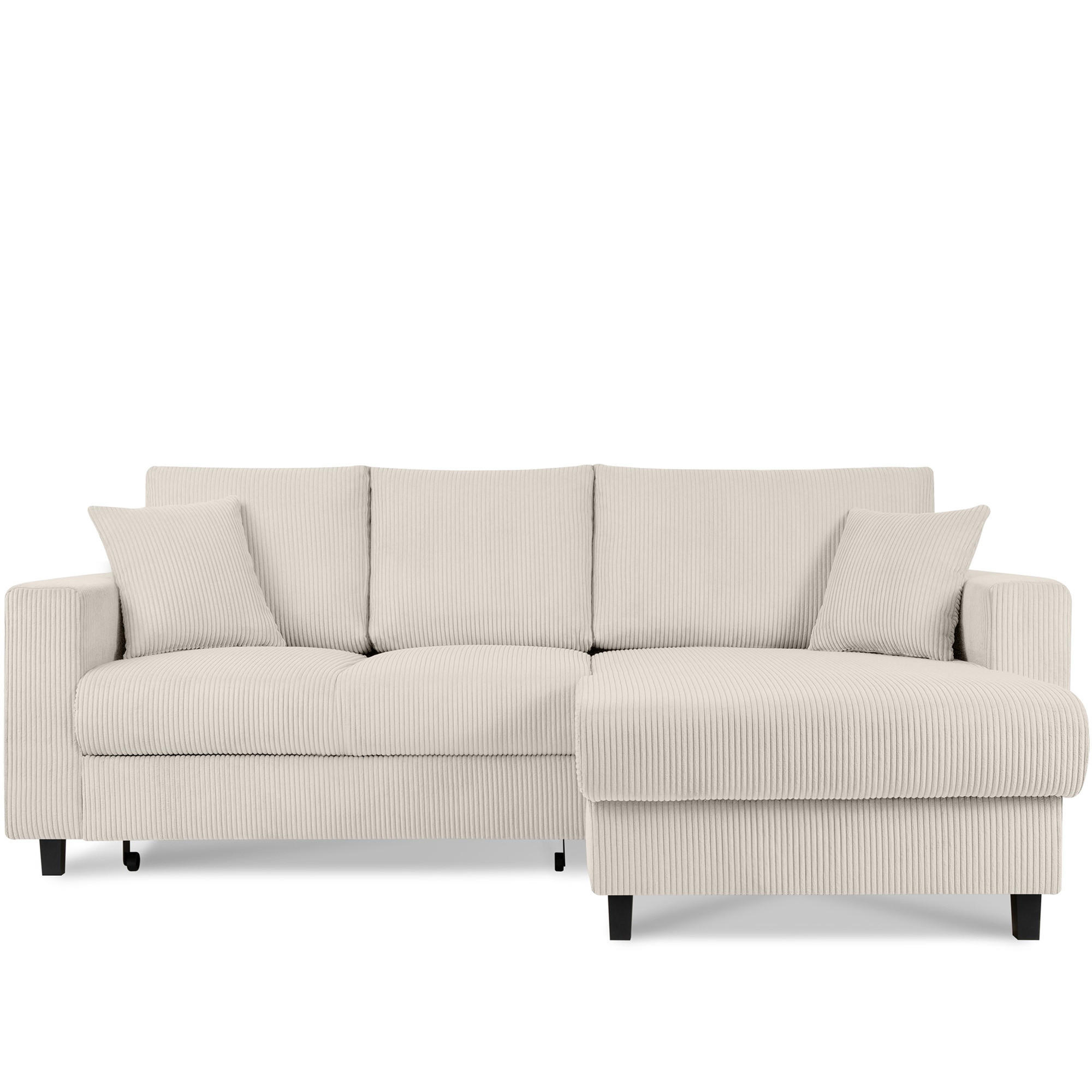 ECKSCHLAFSOFA EGRET Rechts mit Bettkasten, Cord-Stoff, cremefarben - Creme, Textil (234/90cm) - KONSIMO®