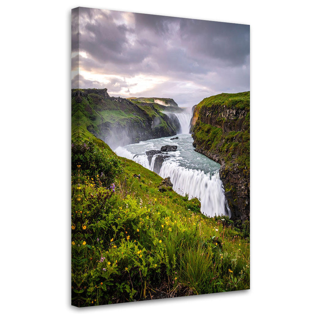 LEINWANDBILD Landschaft Wasserfall Berge Natur 80x120cm - Grün, Textil (80/120cm) - Feeby