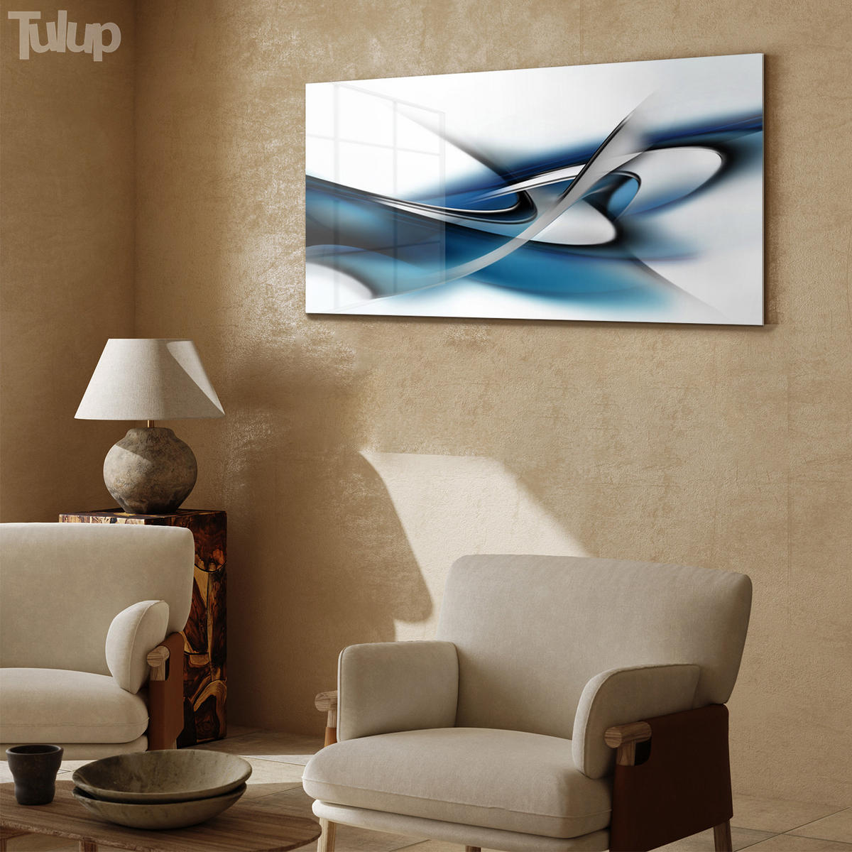 GLASBILD 120x60 cm Moderne Kunst - Blau/Anthrazit, Glas (120/60cm) - TULUP