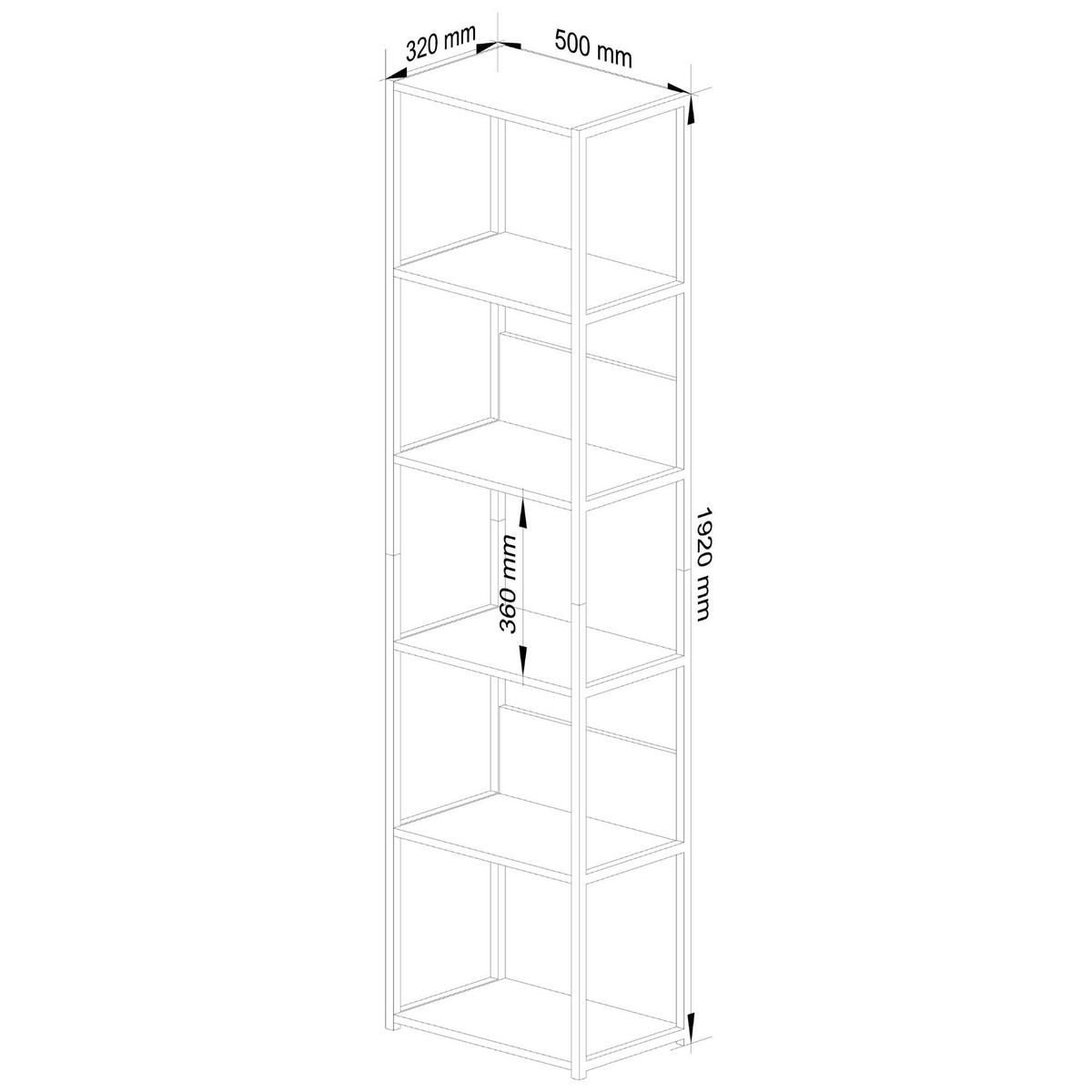 LOFT-REGAL Schwarz, Eichefarben 50x192x32 cm - Eichefarben/Schwarz, Holzwerkstoff/Metall (50/192/32cm) - Akord