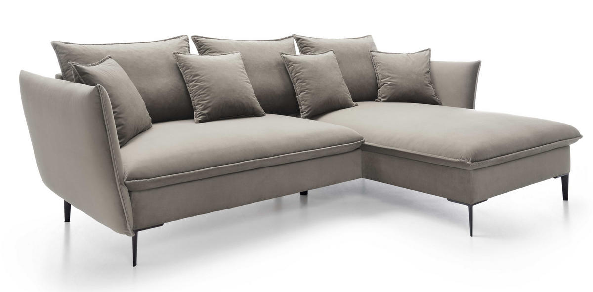 ECKSOFA Flavio mit Schlaffunktion, Bettkasten 260 cm, Rechts, Grau - Grau, Holz (167/258cm) - Emporius