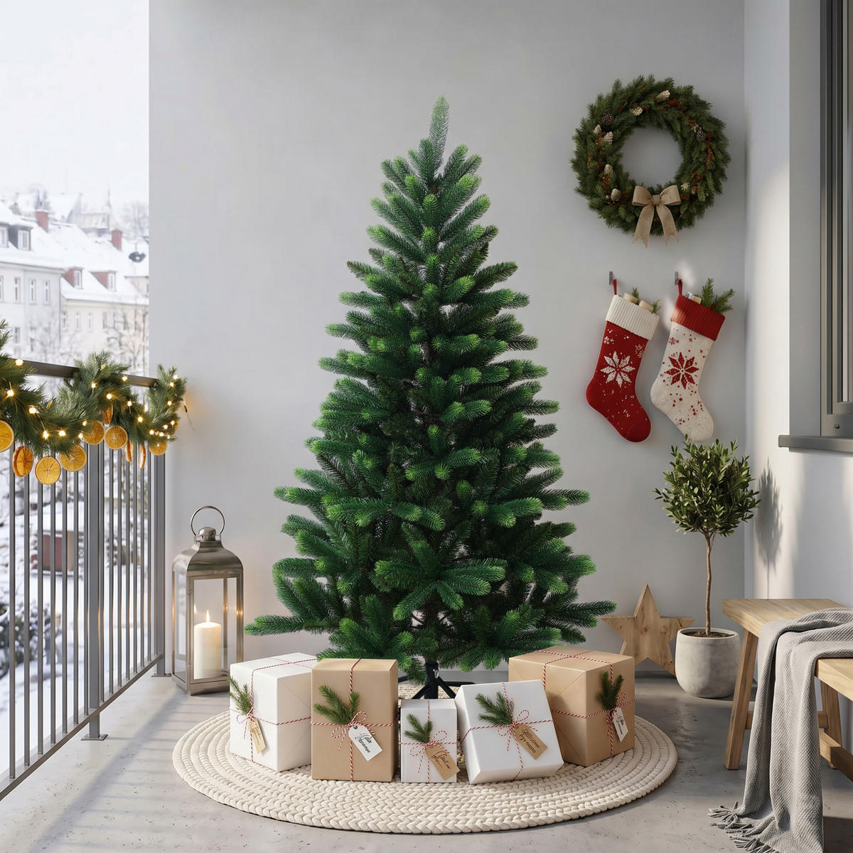 KÜNSTLICHER Weihnachtsbaum 150 cm, Fichten-Optik in Grüntönen - Grün, Kunststoff (150cm) - Hometopia