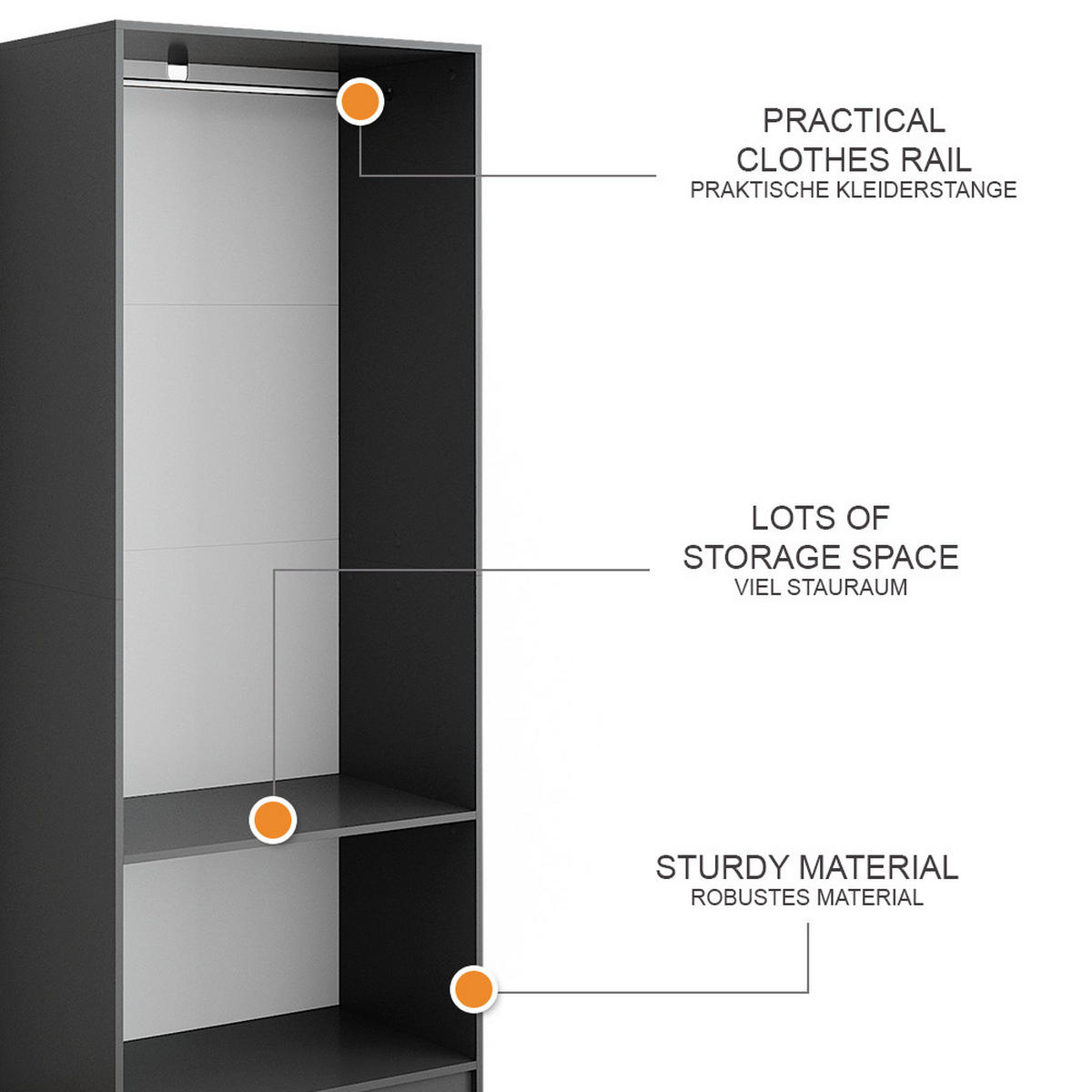 ŠATNÍ SKŘÍŇ Elmo Antracit - antracitová, kompozitní dřevo (80/200/50cm) - Vicco