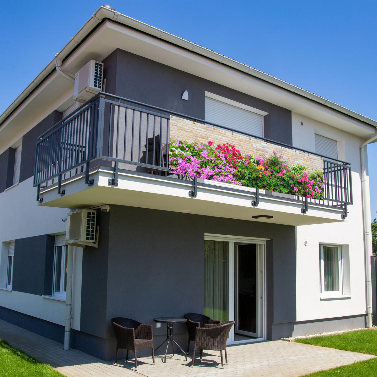 BALKON-SICHTSCHUTZ Blumen - Pflanzen - Blätter - Steine - Pink, Kunststoff (300/90cm) - MuchoWow