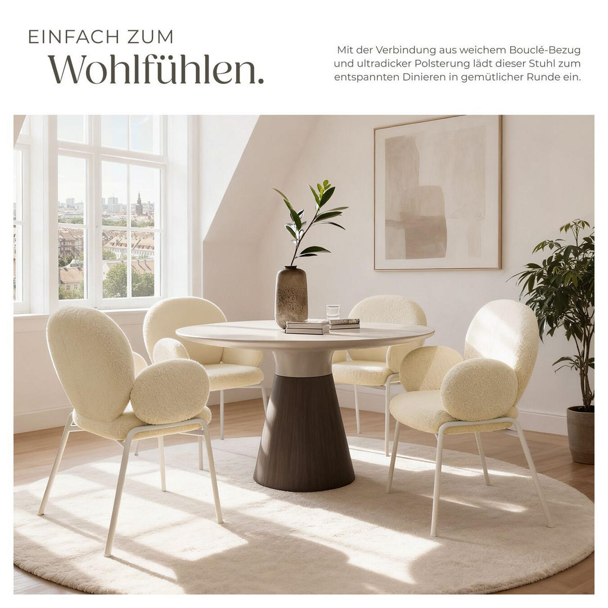 STUHL 1er Set Scandi Belastbarkeit 120 kg 61 5 x 62 x 90 - Creme, Kunststoff (62/90/61.5cm) - tectake