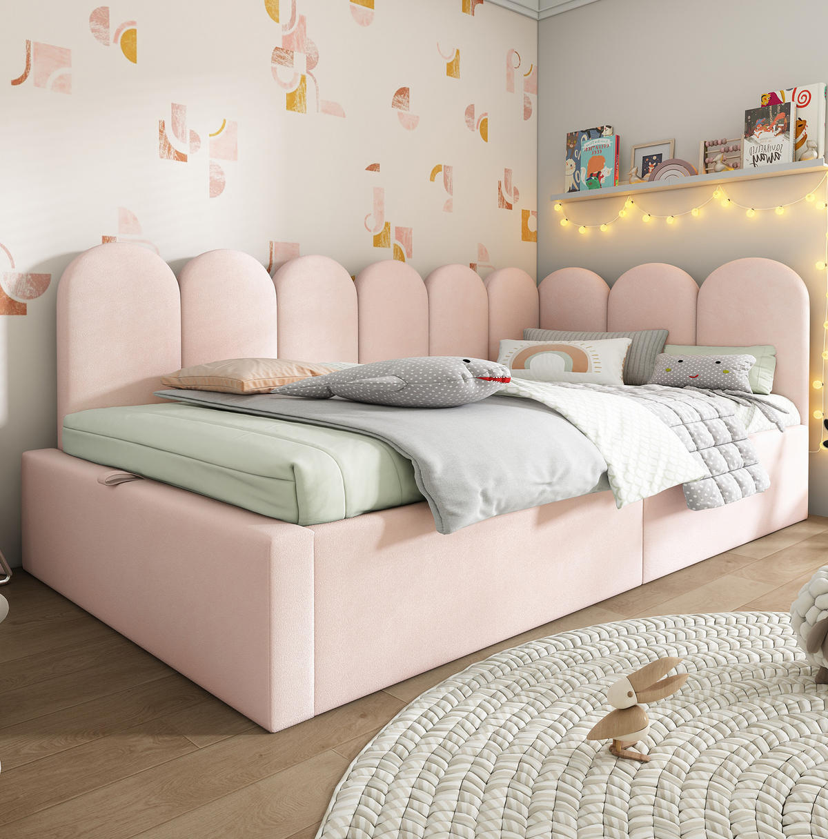 ČALÚNENÁ posteľ 90/200 cm ružová zo zamatu s úložným priestorom a kovovým lamelovým roštom - pink, textil (90/200cm) - OKWISH