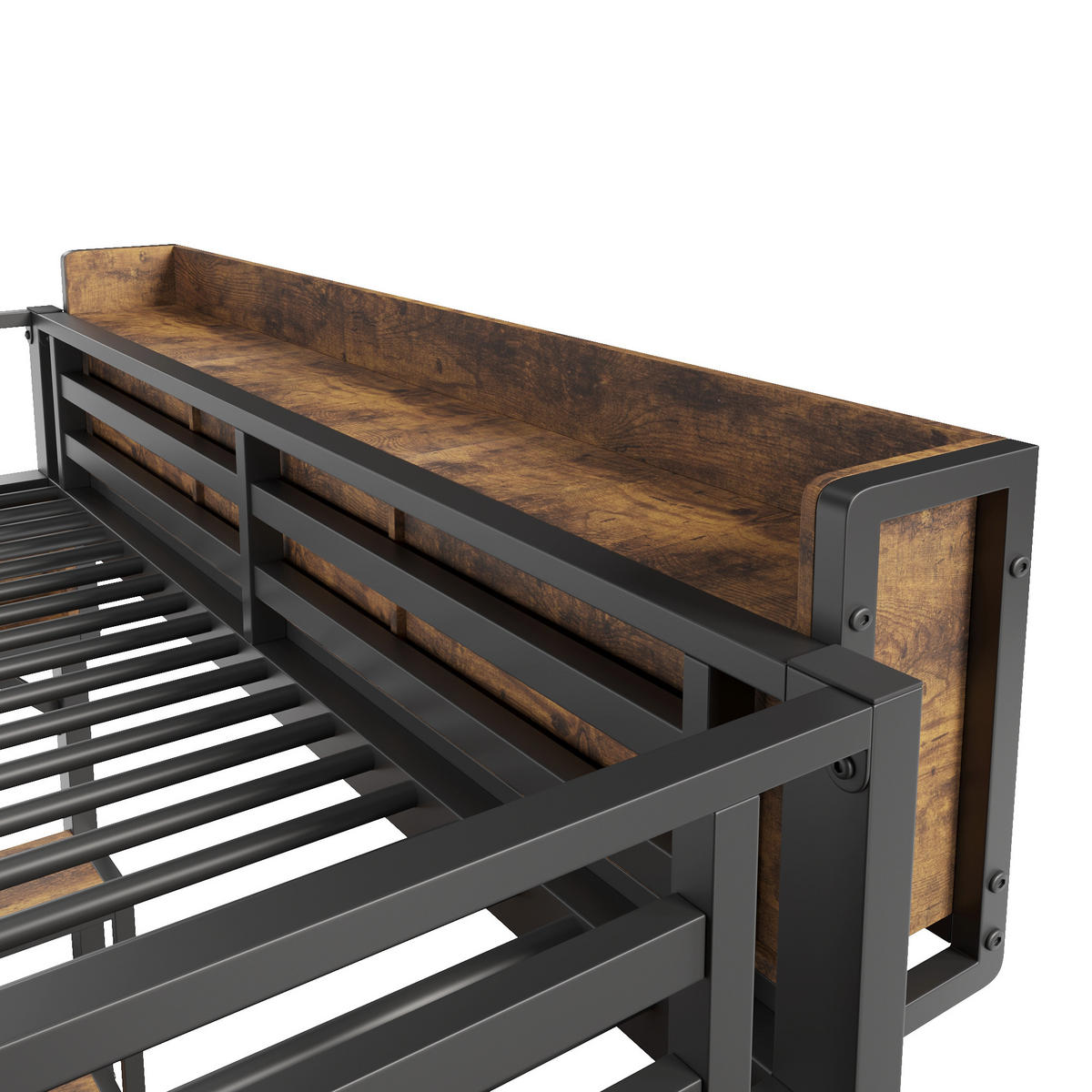 HOCHBETT 140/200 cm in Vintage-Braunschwarz mit Eckschreibtisch, Stauraum, LED und USB - Schwarz/Braun, Holzwerkstoff/Metall (140/200cm) - WISHDOR
