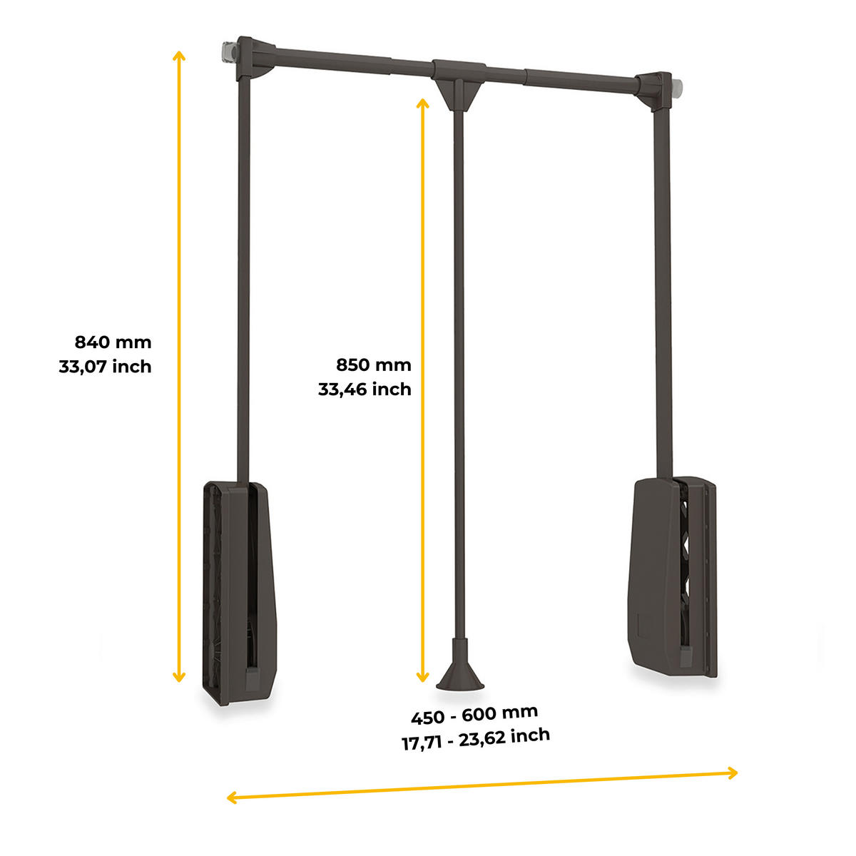 KLEIDERLIFT für Garderoben Hang, 450 - 600, Mokka, Stahl und Kunststoff - Mokka, Metall (60/85/14cm) - EMUCA