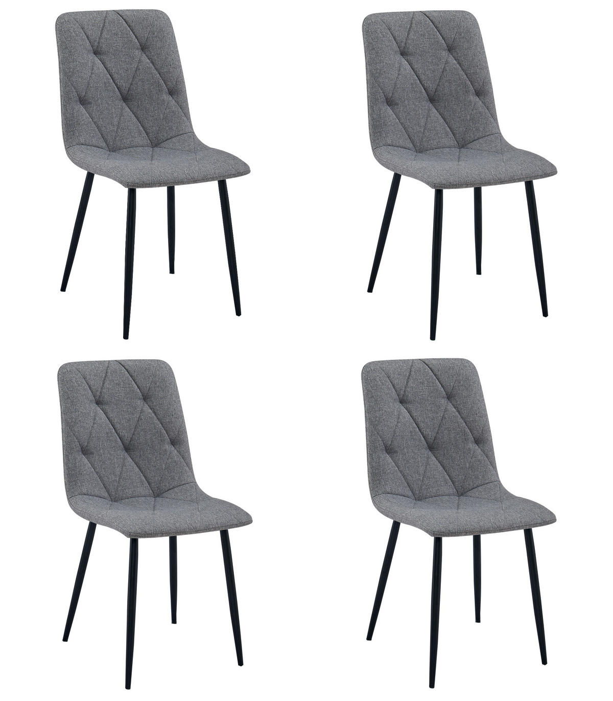 ESSZIMMERSTUHL 4-er Set TYRA dunkelgrauer Sitz, schwarze Beine - Dunkelgrau/Schwarz, Textil (44.5/87/54.5cm) - Valora