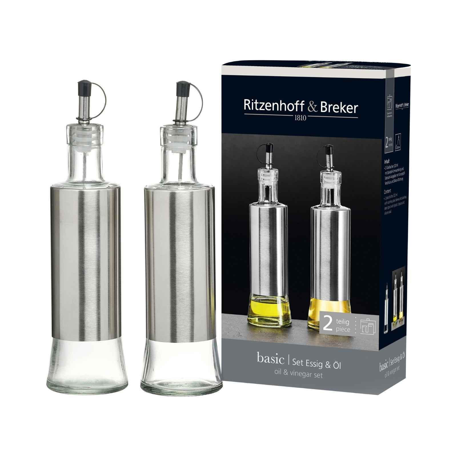 ESSIG & ÖL FLASCHE Basic transparent-silber 320 ml 2-tlg. - Transparent/Silberfarben, Glas/Metall (7/26/14cm) - Ritzenhoff Breker