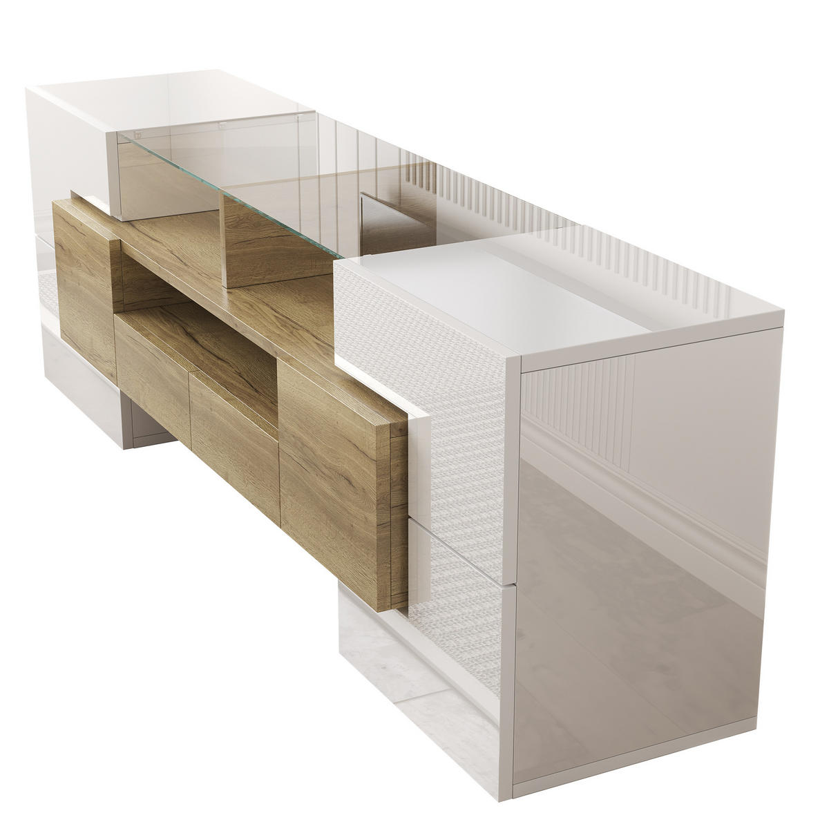 TV-LOWBOARD aus Spanplatte und MDF 145x30x51 cm Weiß-Gold mit LED-Beleuchtung und Stauraum - Weiß, Holzwerkstoff (145/51/30cm) - IVMEU
