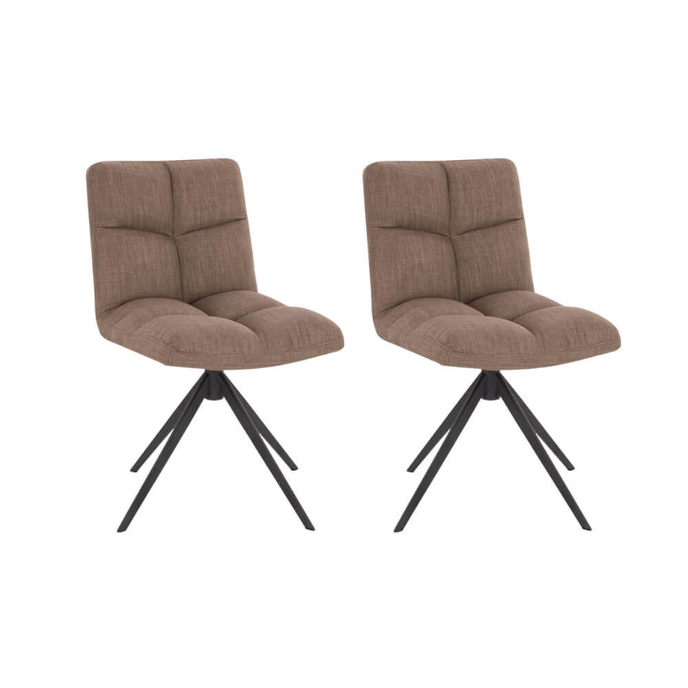 ESSZIMMERSTUHL drehbar Webstoff NODA – 2er Set Grau / Braun - Dunkelbraun/Graubraun, Textil/Metall (61/84/47cm) - Home Deluxe