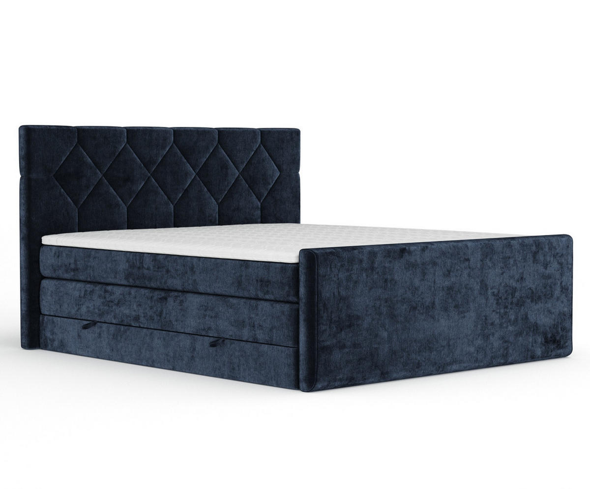 BOXSPRINGBETT Toma Marineblau 140/200 cm - Schwarz/Dunkelblau, Holz/Holzwerkstoff (140/200cm) - Maison de Reve