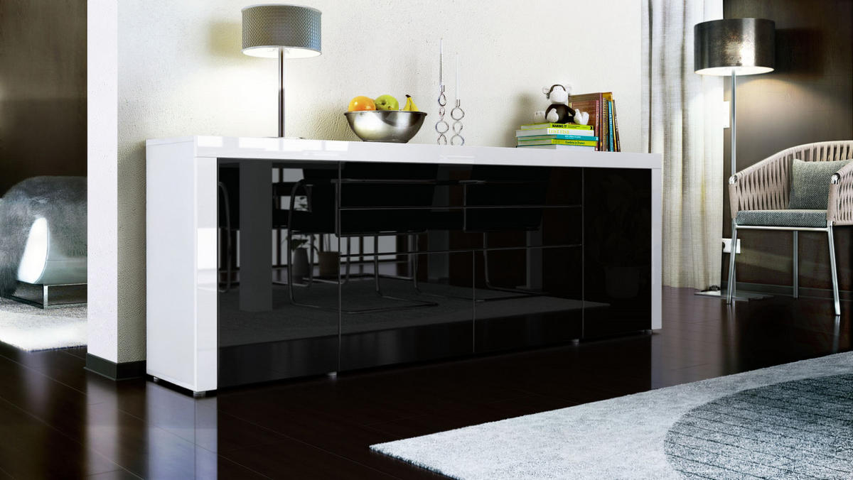 SIDEBOARD La Paz Schwarz Hochglanz / Weiß Hochglanz - Schwarz Hochglanz, Holzwerkstoff (200/72/35cm) - Vladon