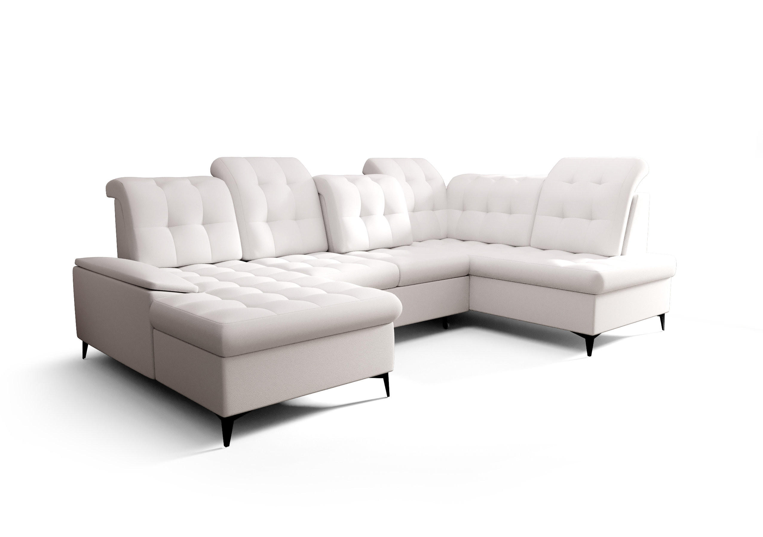 WOHNLANDSCHAFT KONGO RBN17, Eckcouch in U-Form mit Schlaffunktion, Farbe: Weiß, Kunstleder, Ottomane Links - Weiß, Textil (343/107/210cm) - O-Sofa