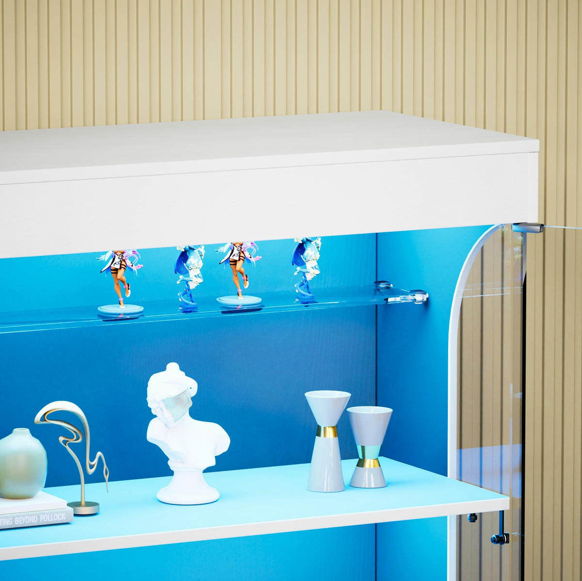 VITRINA 80/35/165 cm bijela od stakla i iverala s LED rasvjetom i senzorom pokreta - bijela, drvni materijal (80/165/35cm) - OKWISH