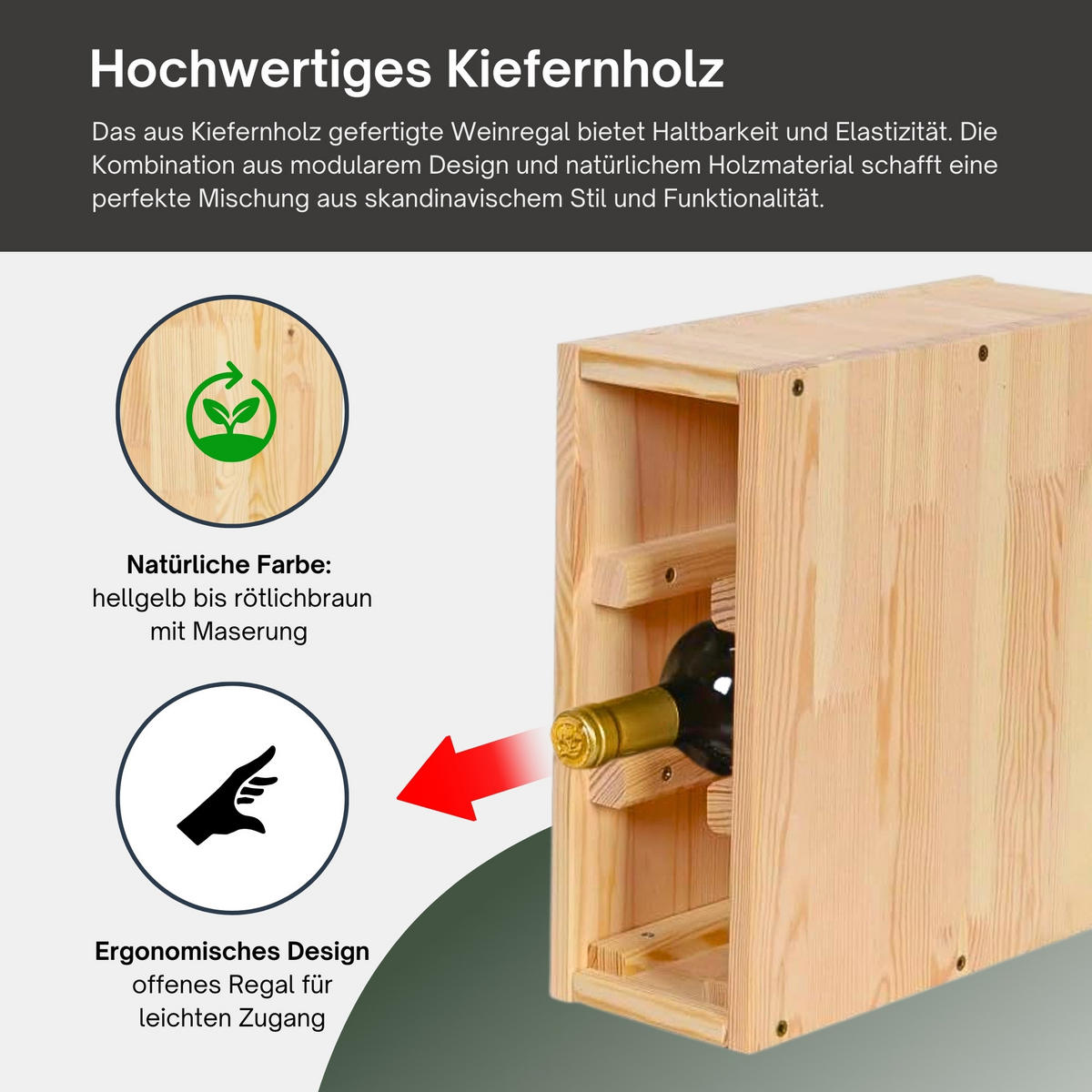 WEINREGAL Vincellar Mod 30x12x30 cm Schmal Modul Für 3 Flaschen Massives Kiefernholz Natur - Naturfarben, Holz (12/30/30cm) - PROREGAL
