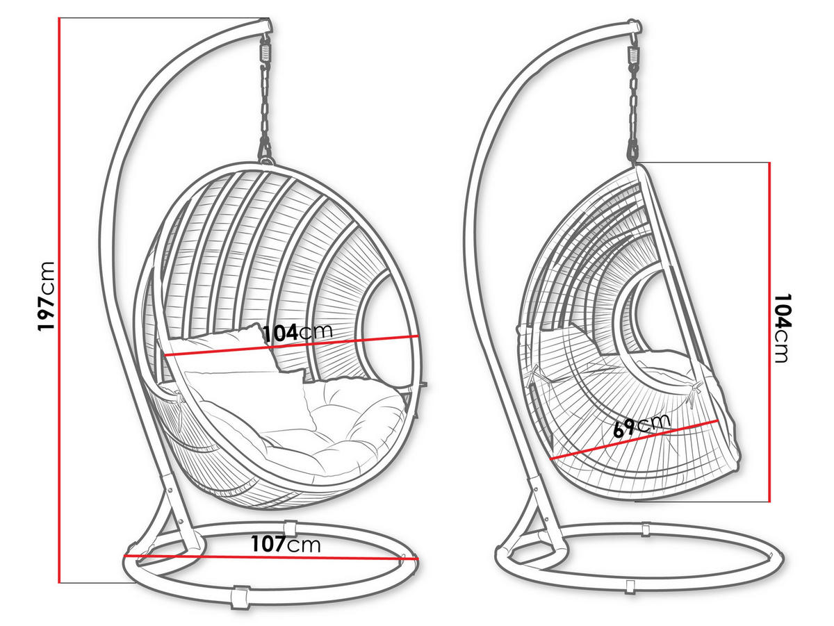 HÄNGESESSEL Nora - Beige, Metall (104/197/69cm) - MIRJAN24