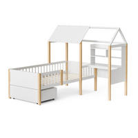 HAUSBETT 90x200cm,Kinderbett,Fachbett mit Schreibtisch,Schubladen,Weiß - Weiß, Holz - LVHOM
