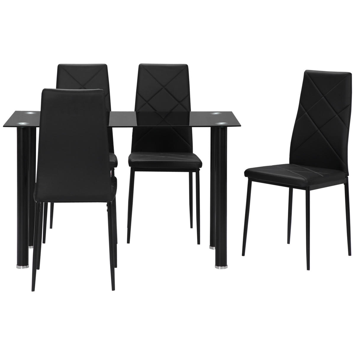ESSGRUPPE mit 4 Stühlen, Tischplatte aus gehärtetem Glas, Stahlbeine, für Küche oder Wohnzimmer, schwarz - Brombeere, Metall (120/75/60cm)