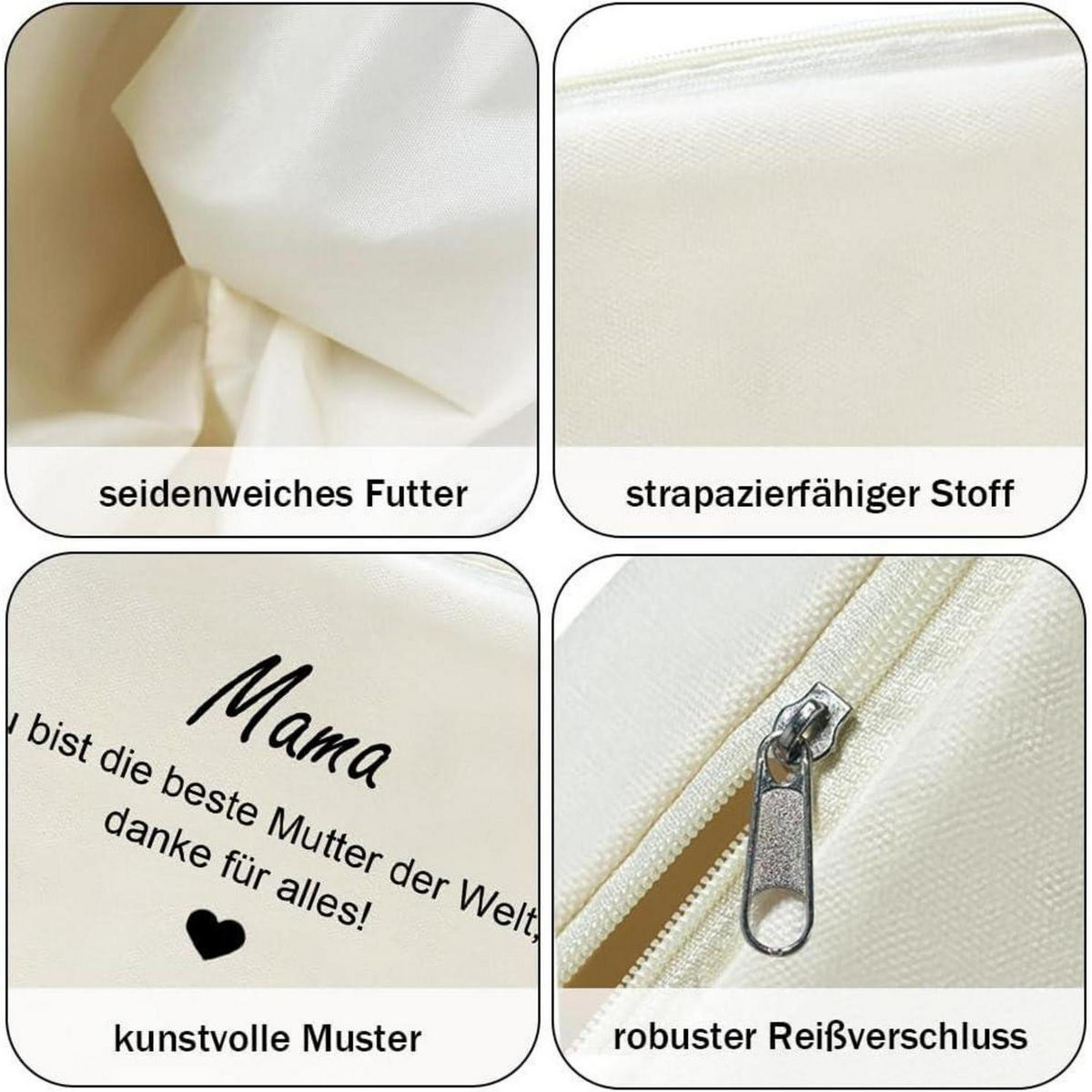 KOSMETIKTASCHE mit Aufdruck 27 x 18 x 8 cm - Creme, Textil (20/7/26cm)