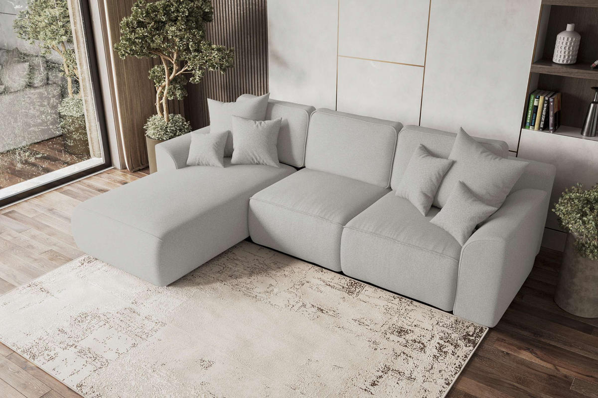ECKSOFA GUSTO Strukturstoff Hellgrau Links inkl. Schlaffunktion - Chromfarben/Hellgrau, Kunststoff/Textil (194/295cm) - 99rooms