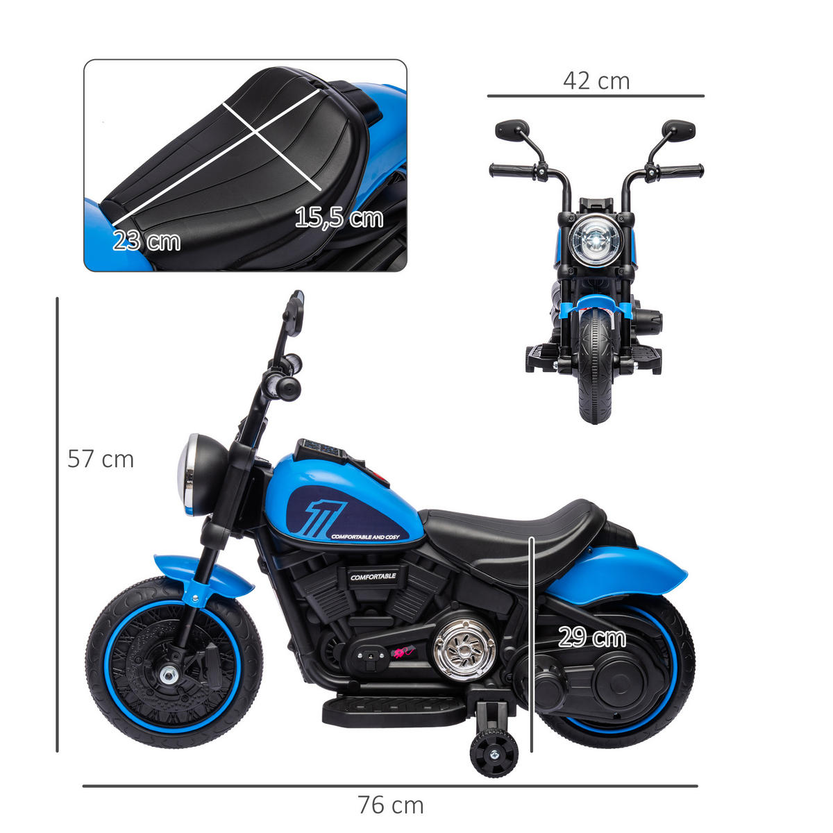 ELEKTRO KINDERMOTORRAD, Blau+Schwarz/Rosa+Schwarz, Kunststoff+ Eisen - Blau, Metall (76/42/57cm) - HOMCOM