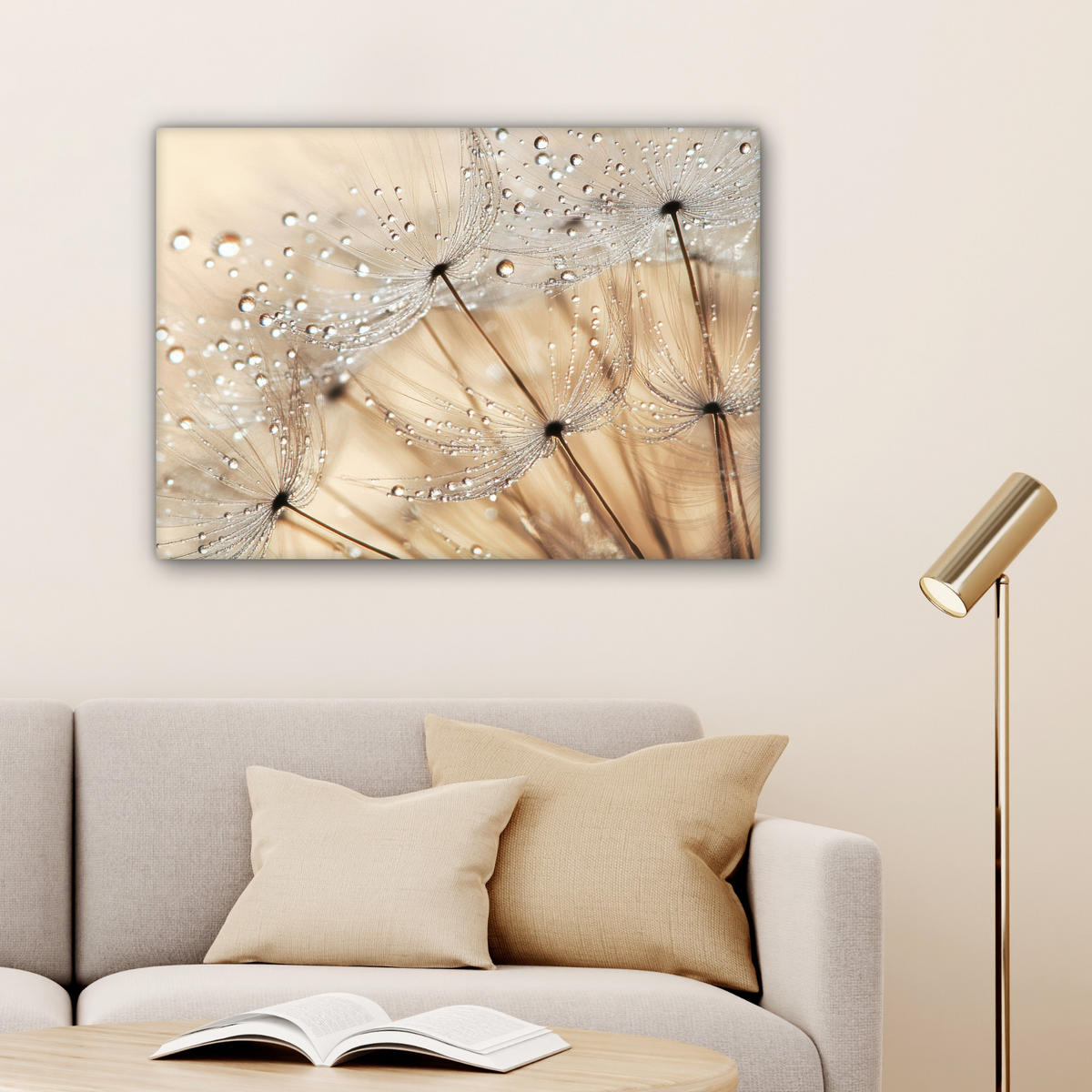 OBRAZ NA PLÁTNĚ Pampeliška - Abstraktní - Příroda - Béžová 80x60 cm - hnědá, textil (80/60cm) - MuchoWow