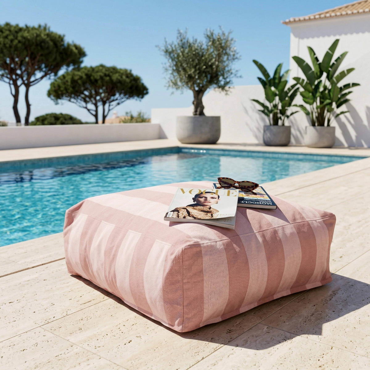 OUTDOOR-SITZSACK, Puderrosa - Pink, Textil - Oviala