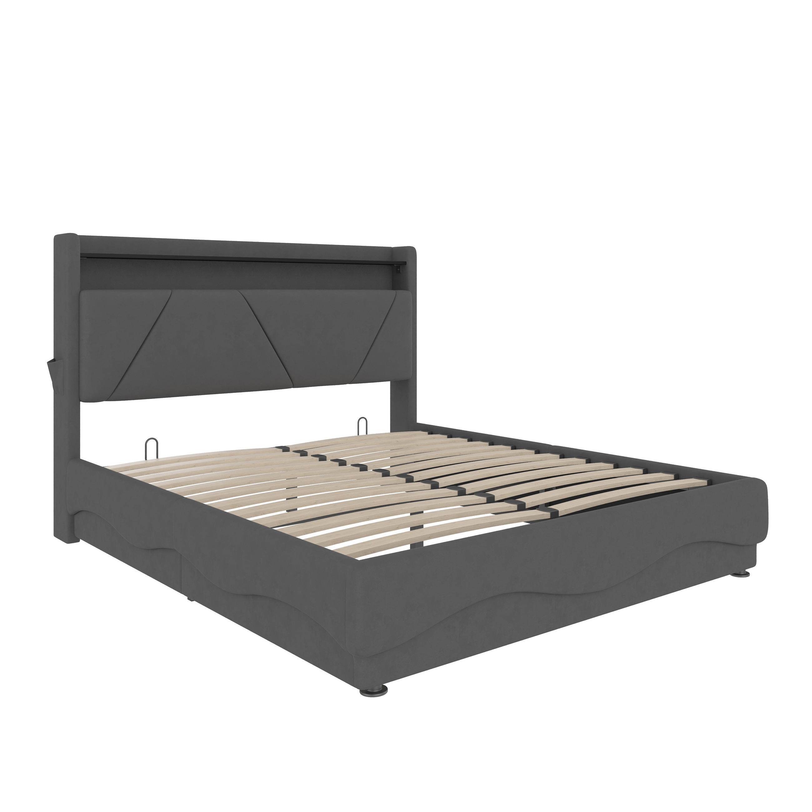 POLSTERBETT 160/200 cm in Dunkelgrau Samt mit Bettkasten, LED und USB - Dunkelgrau, Holzwerkstoff/Textil (160/200cm) - STILVORA