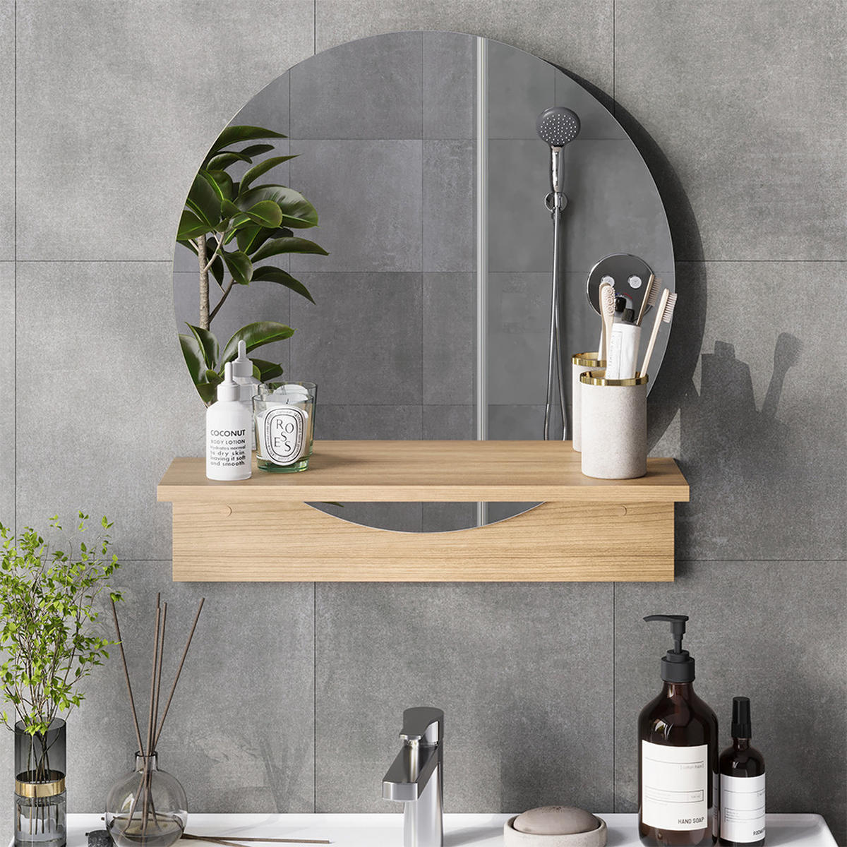 BADEZIMMERSPIEGEL Elyra Goldkraft Eiche 50 x 54.5 cm mit Ablage - Honigeiche, Holzwerkstoff (50/54.5/15cm) - Vicco