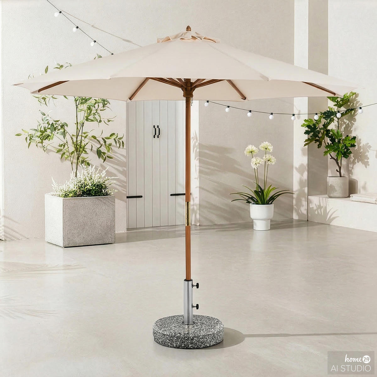 SONNENSCHIRM - Eukalyptus massiv / Polyester - Beige, Holz/Textil (270/270cm) - home24