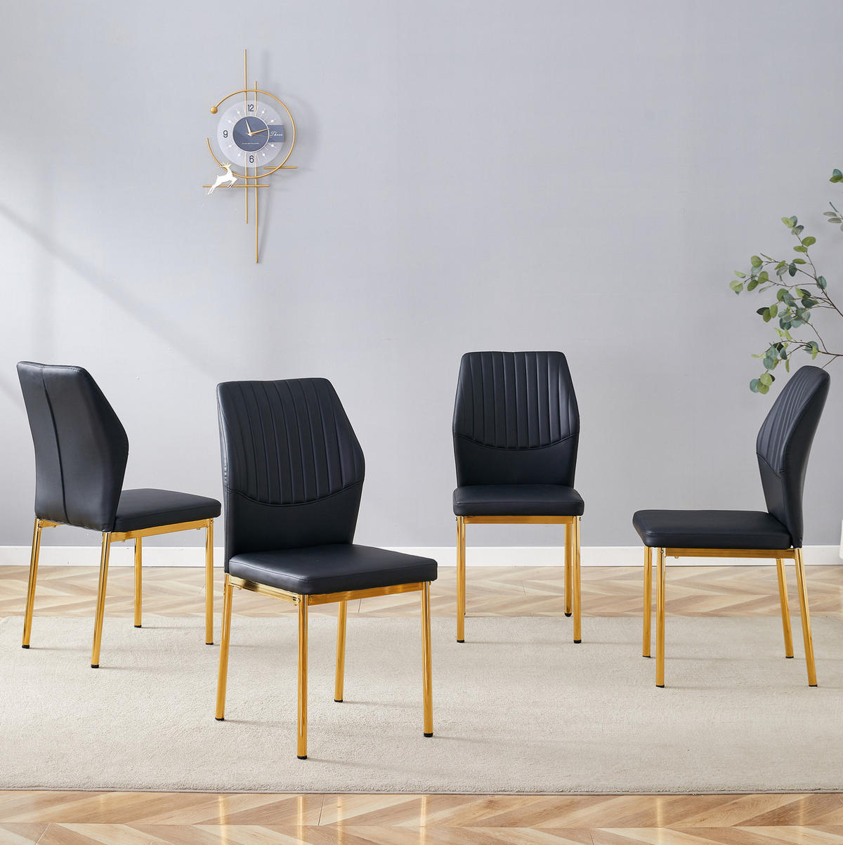 ESSZIMMERSTUHL 4er-Set PU Schwarz-Gold mit Metallbeinen - Goldfarben, Metall (42.6/93/43cm) - Meubliv