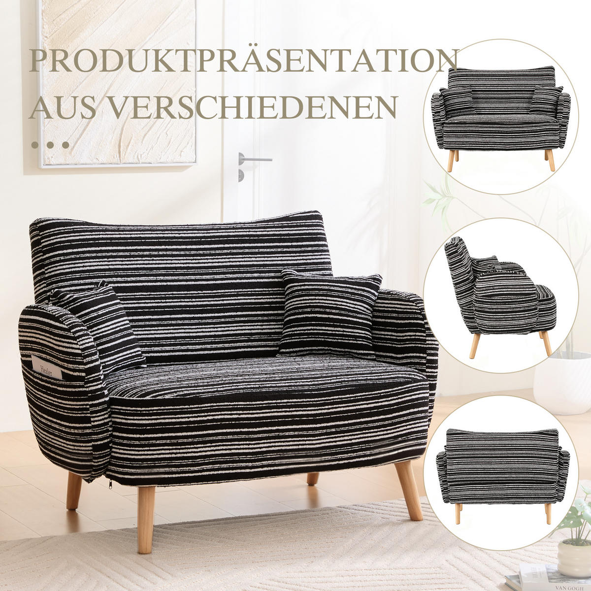 2-SITZER SOFA boucle schwarz kompakt 121cm - Schwarz, Textil (121/87/81.5cm) - Urban Meuble