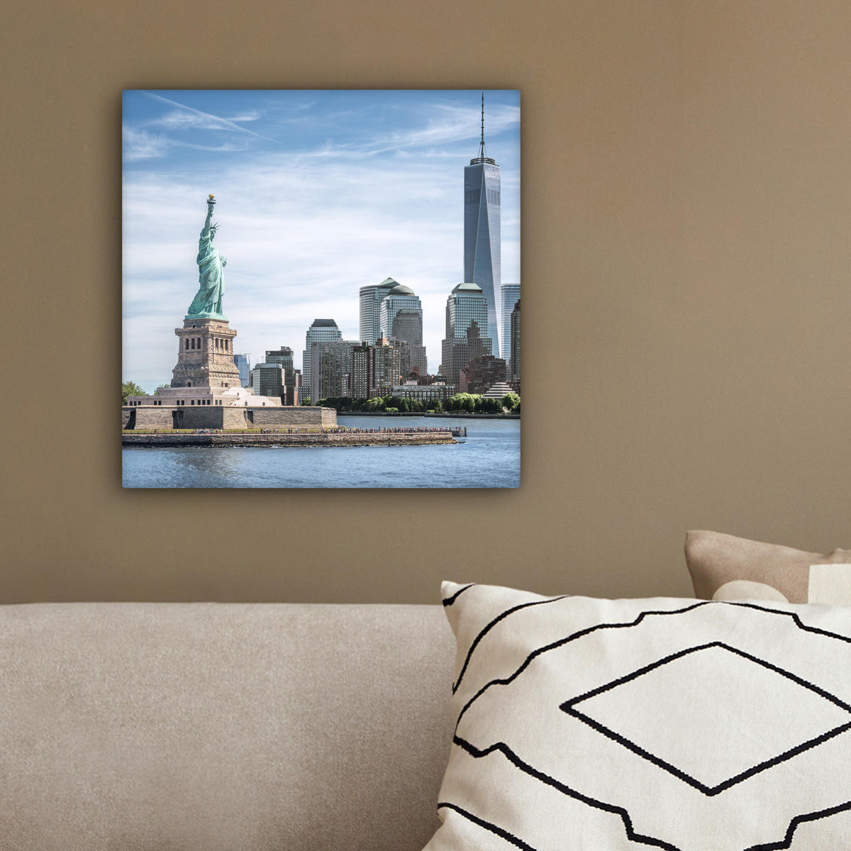 LEINWANDBILD New York - Freiheitsstatue - Wasser 20x20 cm - Hellblau, Textil (20/20cm) - MuchoWow