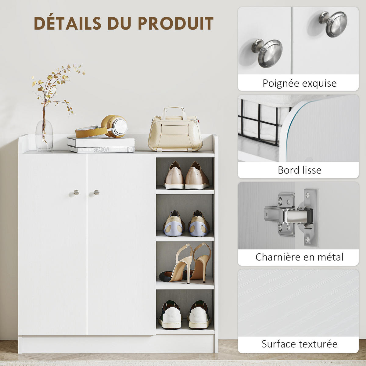 SCHUHSCHRANK Weiß Holzwerkstoff mit Türen und Fächern 1 Stück - Weiß, Holz (83/90/30cm) - PANGIVO