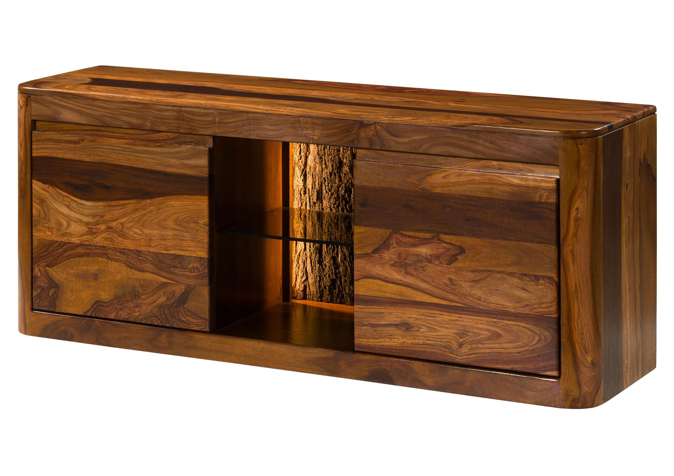TV-BOARD Sheesham 147x40x58 walnuss gewachst TORONTO LUX #200 - Dunkelbraun, Holz (147/58/40cm) - Massivmoebel24