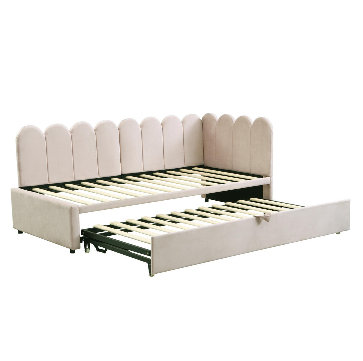 POLSTERBETT 90/200 cm aus Samt mit Ausziehbett, Beige - Beige, Textil (90/200cm) - OKMYHOME