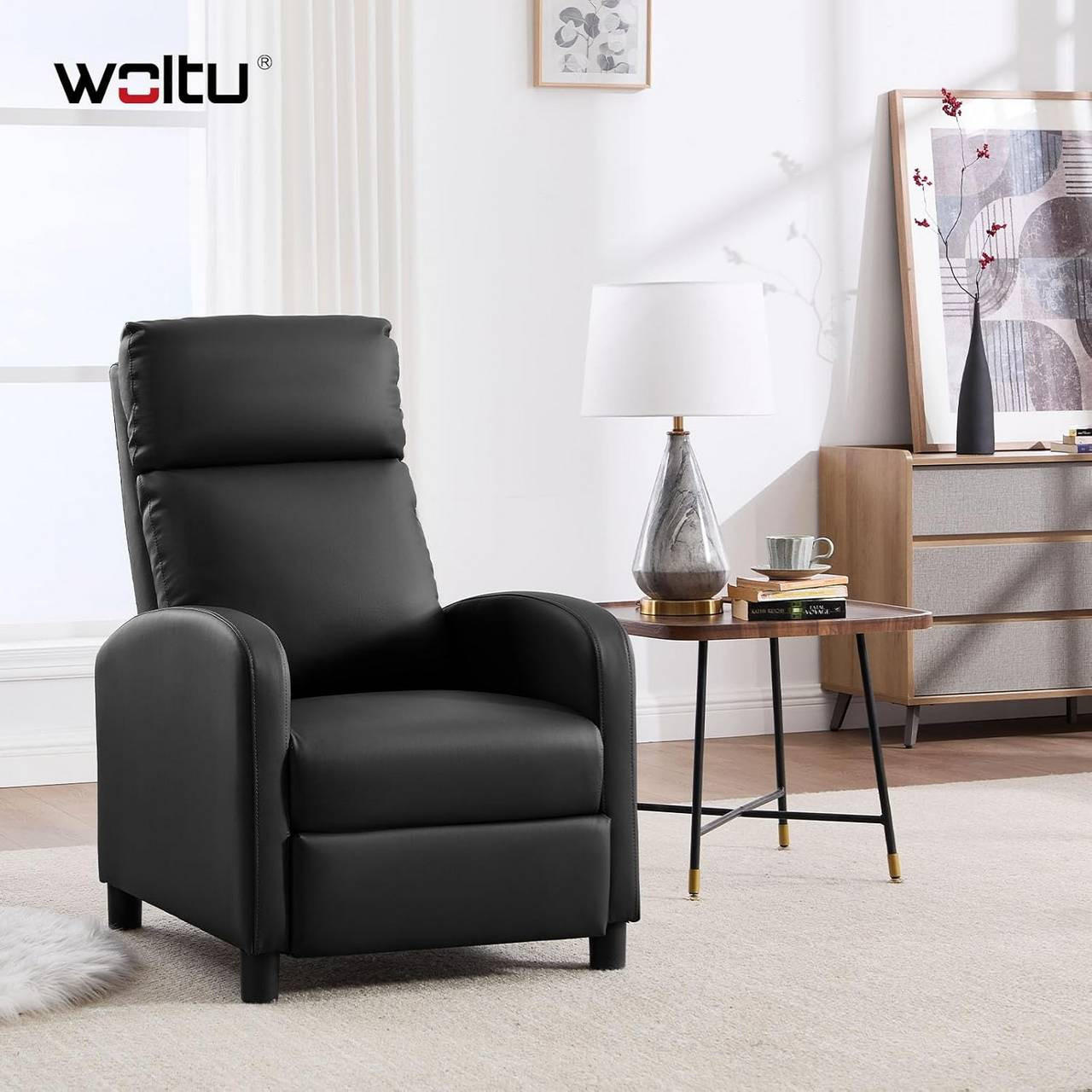 RELAXSESSEL mit Liegefunktion, Kunstleder, Schwarz - Schwarz, Kunststoff/Textil (65.5/102/89cm) - Woltu