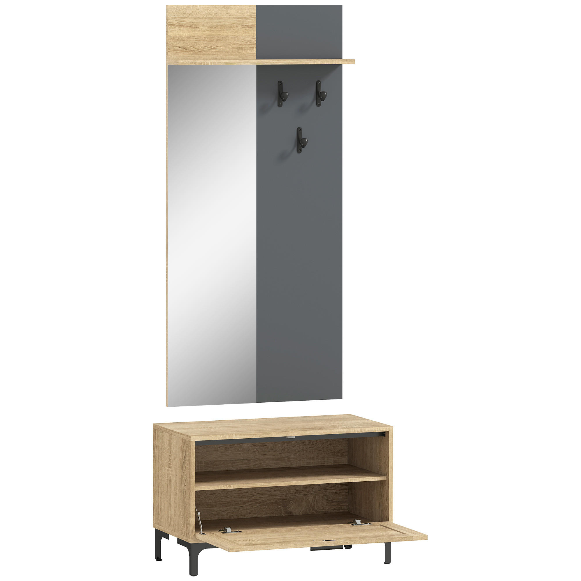 HALLMÖBELSET i MDF med spegel och naturträ Naturfärgad 127.5/13.5/60 cm