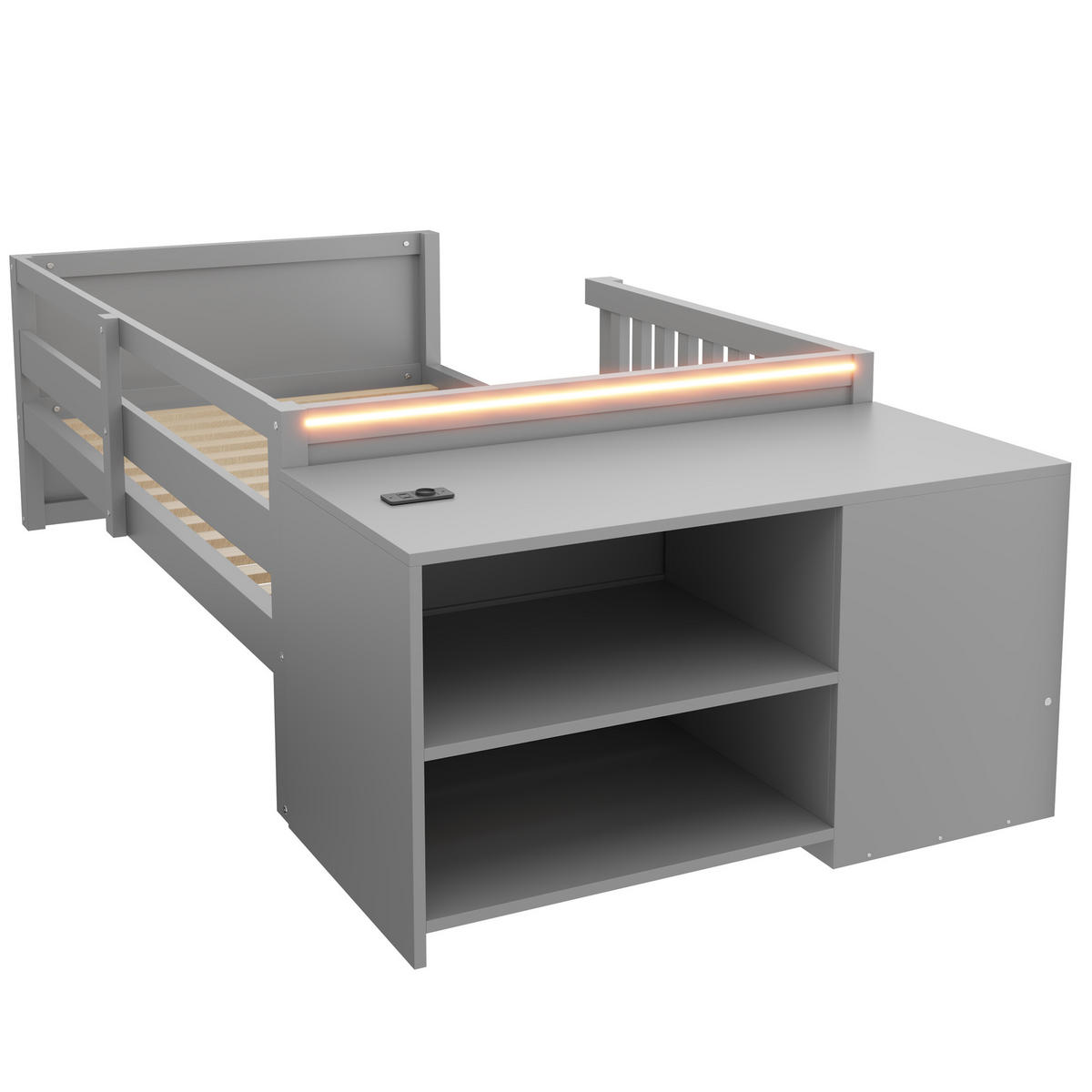 KINDERBETT 90/200 cm DE-32653 mit Doppelschubladen und LED Grau - Grau, Holz (90/200cm) - ComfortXL