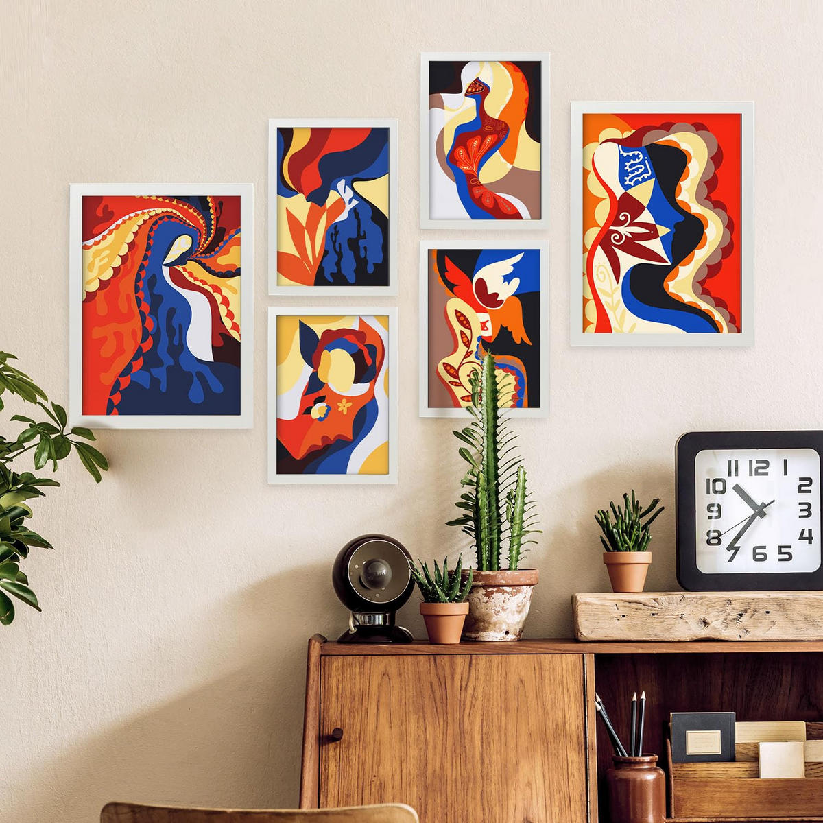 POSTER Set Mit 6 Verlockender Charme In Weibliche Zusammenfassung Ästhetische Dekorative Gemälde Für Ihr Wohnzimmer Zuhause A3 & A4 Weißer Rahmen - Weiß, Papier (29/3cm) - Nacnic
