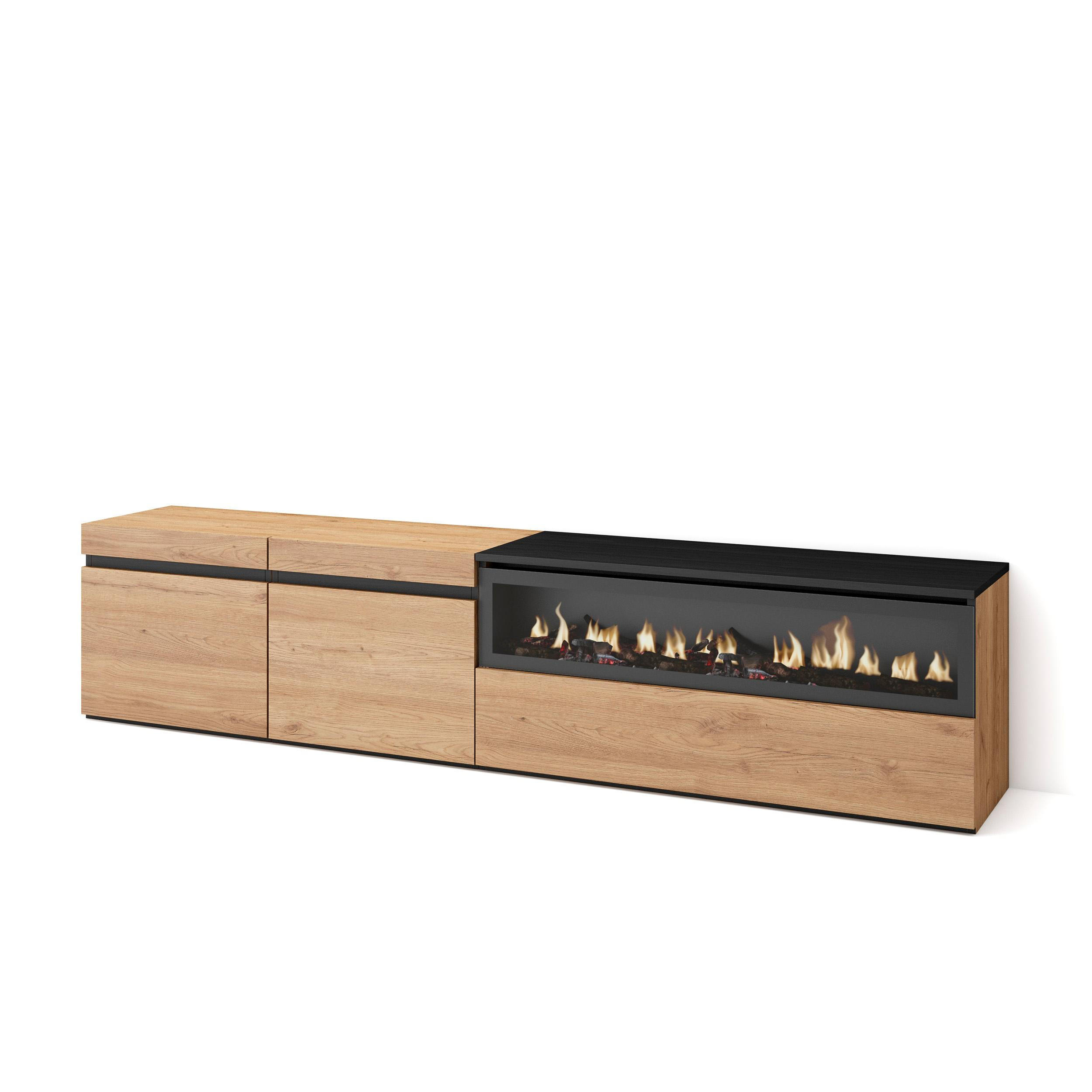 LOWBOARD Elektrokamin, eiche, schwarz, 200/35/45cm - Eichefarben/Schwarz, Holzwerkstoff (200/45/35cm) - Skraut Home