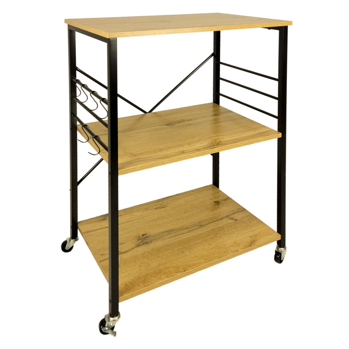 KÜCHENREGAL Holzoptik Metall Eichefarben Schwarz mit Rollen 60×40×90 cm - Eichefarben/Schwarz, Holzwerkstoff/Metall (60/90/40cm) - Begryf