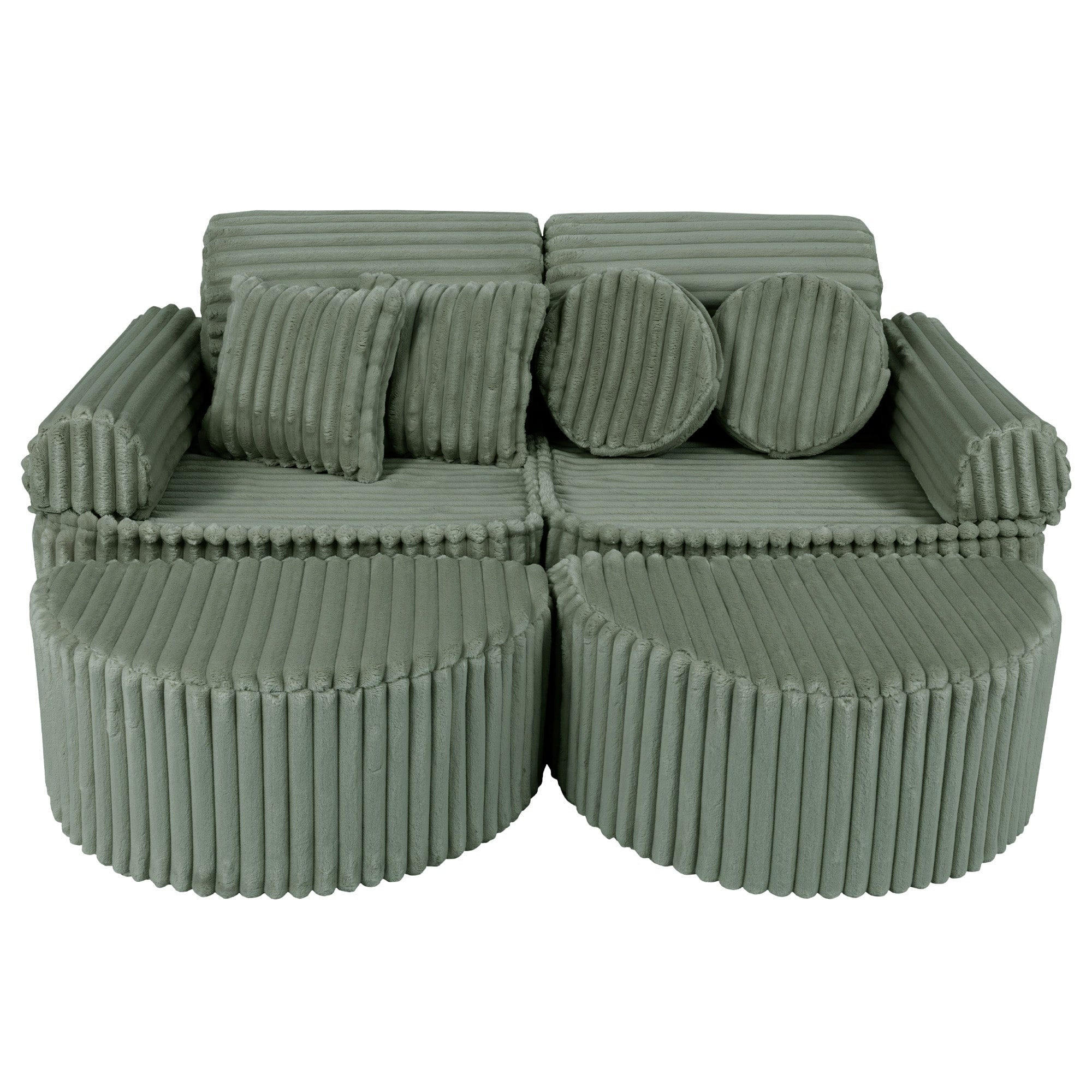 KINDERSOFA Pocket Max modular 12-tlg. aus Plüschcord in Salbeigrün - Olivgrün, Textil (120/25/60cm) - MeowBaby