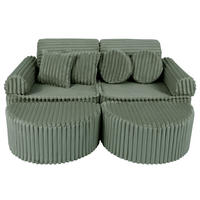KINDERSOFA Pocket Max modular 12-tlg. aus Plüschcord in Salbeigrün - Olivgrün, Textil (120/25/60cm) - MeowBaby
