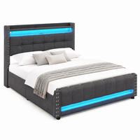 POLSTERBETT mit Stauraum und LED 140x200 cm Grau - Grau, Metall (140/200cm) - Meubliv