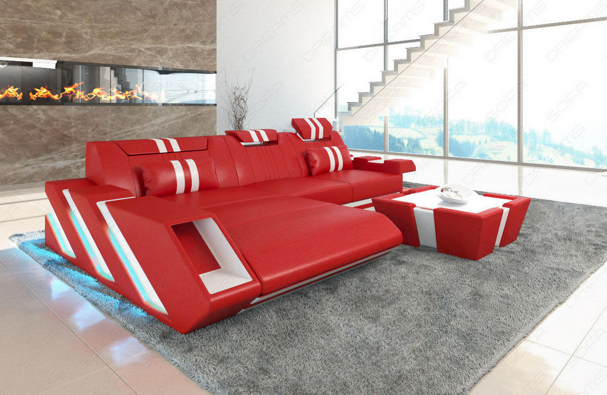 ECKSOFA Apollonia L - Rot, Leder (295/190cm) - Sofa Dreams