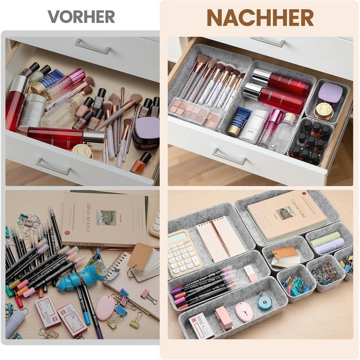 SCHUBLADEN Organizer 9-teiliges Set Filz Hellgrau - Grau, Textil (20/7/28cm)